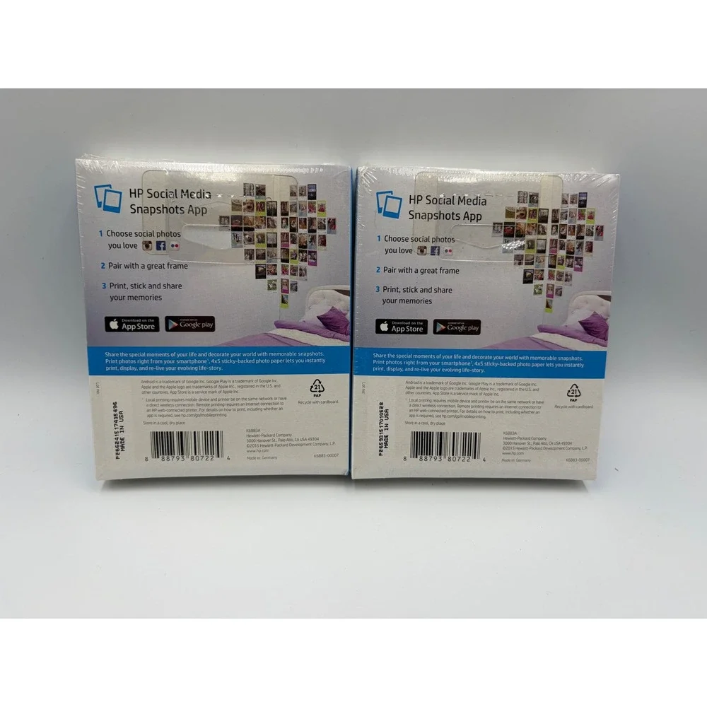 HP Photo Paper Unisex 4x5 White Social Media Snapshots Sticky-Backed 2 Packs 50